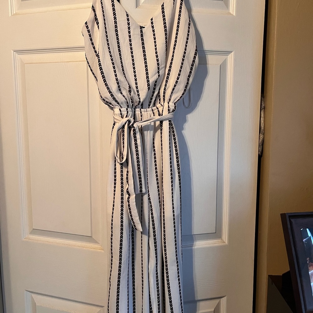 White/blue/red stripped jumpsuit!